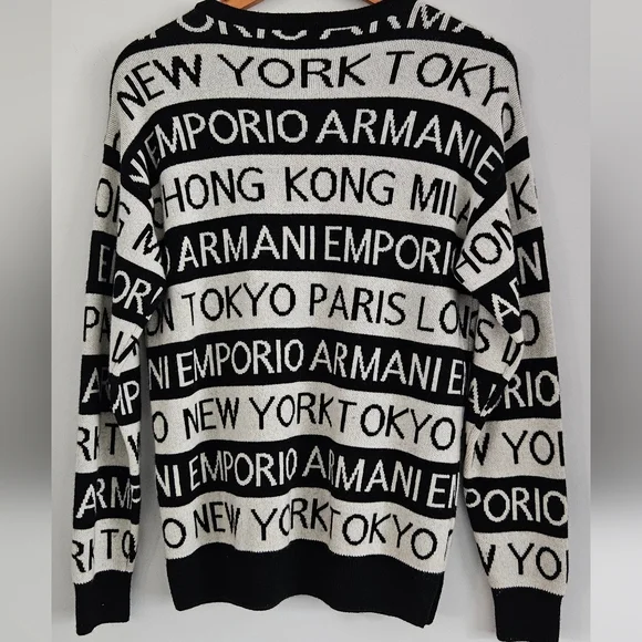 Emporio Armani Black and White All Over Crew-Neck Wool Blend Boy's Sweater Sz 14 - Picture 6 of 7